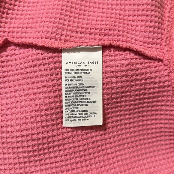 AE Raspberry Peak Pink Waffle Knit Big Hug Oversized Button Hooded Shacket - Picture 16 of 16